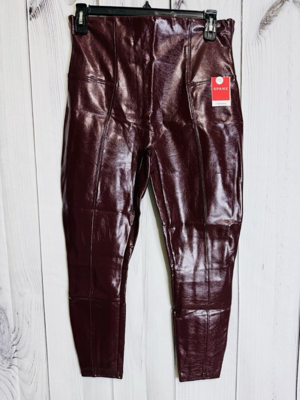 Spanx Pants Womens Sz 1X Petite Ruby Faux Leather Patent Leggings 20301Q NWT